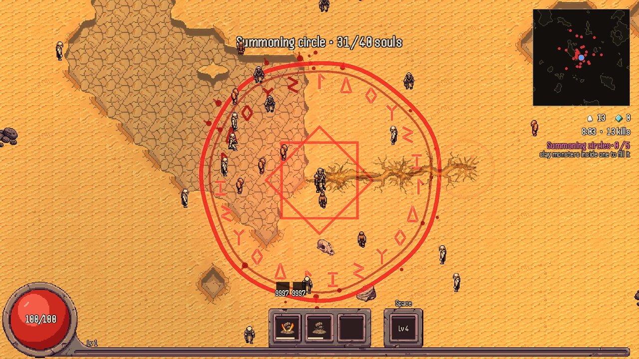 A red summoning circle filling with souls
