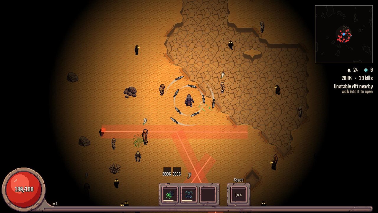 Night falls and only a circle of light remains around the player