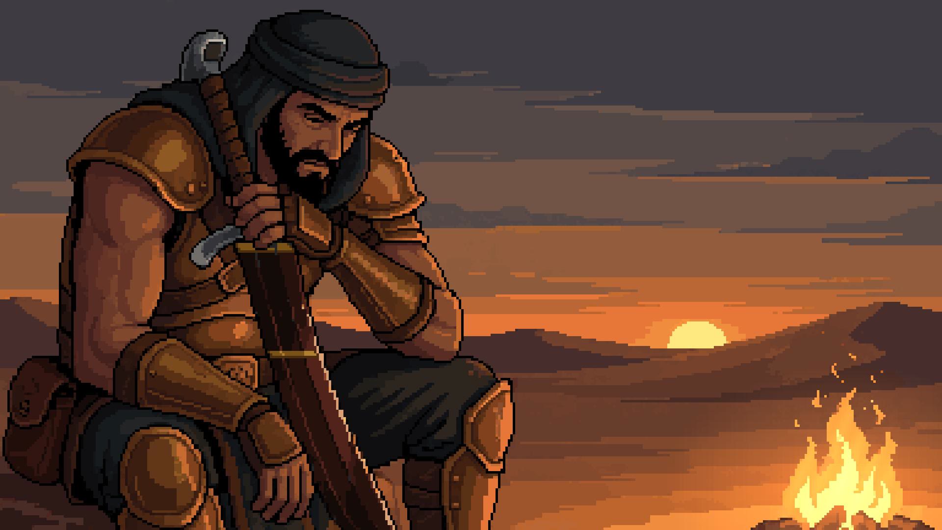Key art: the Bedouin by the fire at sunset
